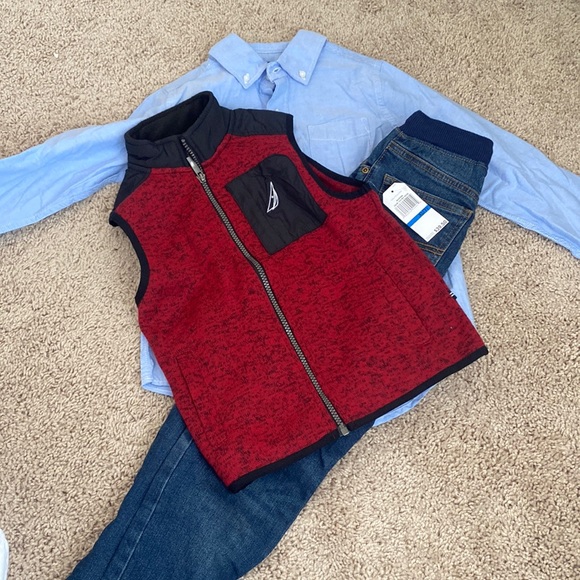 Size 7 boys outfit- button down, vest & jeans NWT - Picture 1 of 4